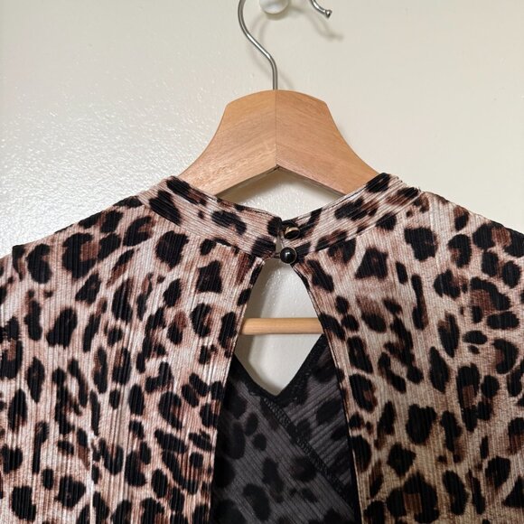 Saylor Emerson Leopard Long Sleeve Pleated Mini Dress M - Picture 8 of 8
